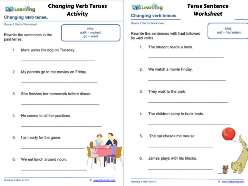 Verb Tense Worksheet First Grade